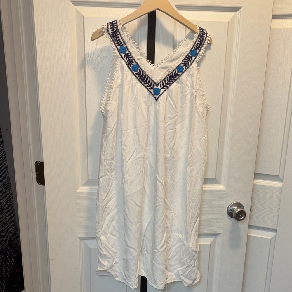 LOFT White Dress with Blue Accents